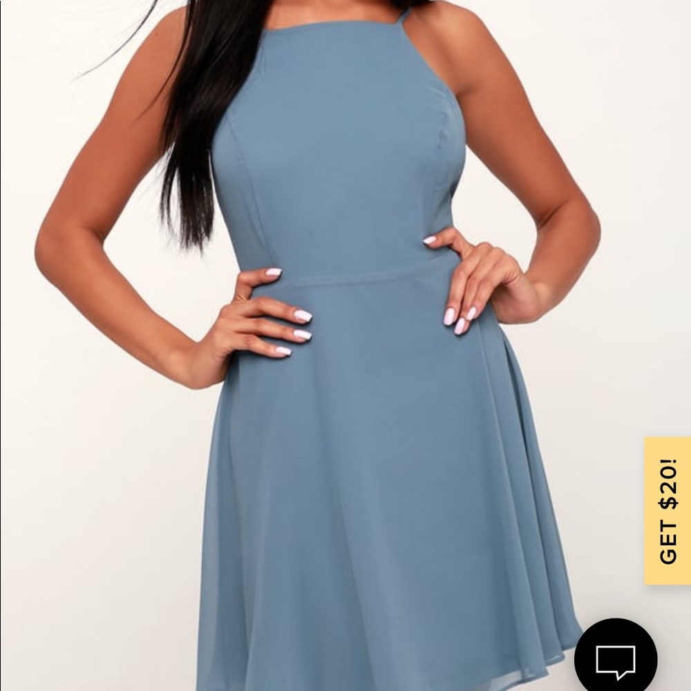 Letters of love Lulu’s mini dress slate blue